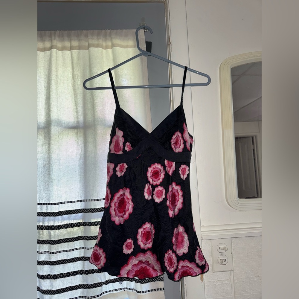 Trina Turk Black Tank with Pink Floral Design